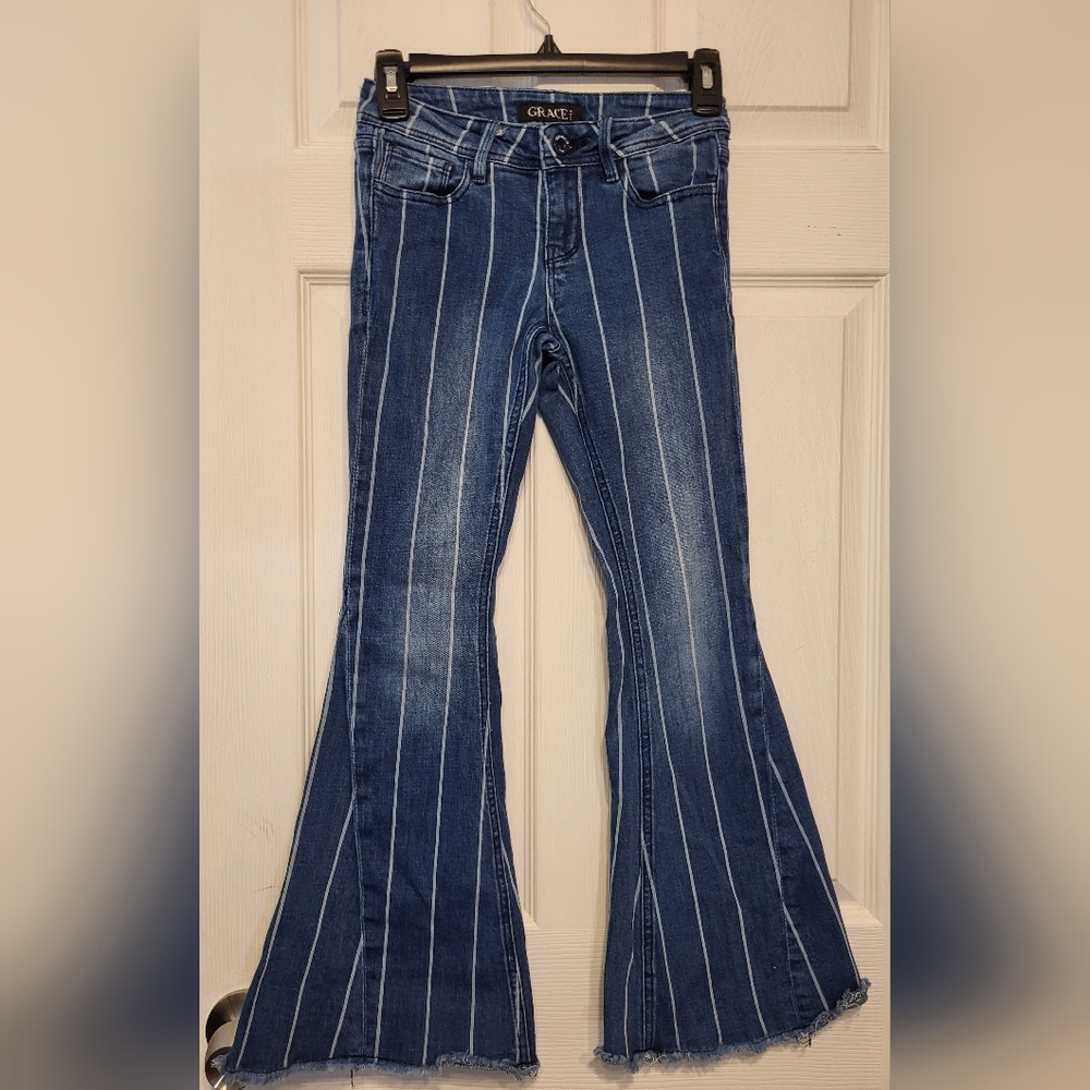 Grace Kids Blue Flared Jeans with White Stripes